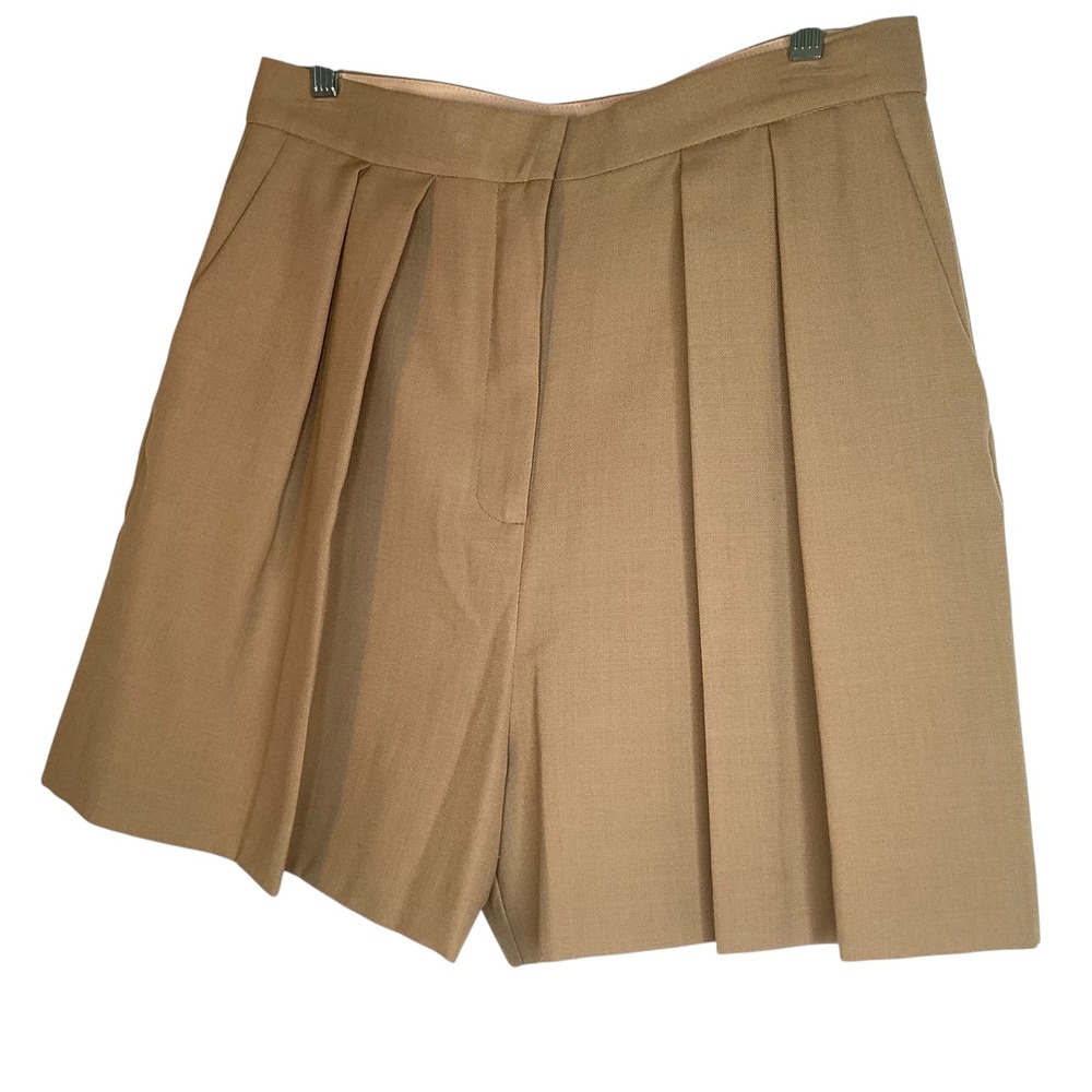 Mango MNG Camel Tan Pleated High Waisted Tailored Shorts Size 10 Sustainable New